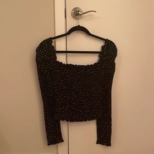 Reformation polka dot black long-sleeve Elisabetta Top